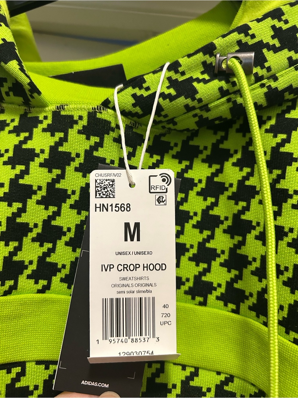 Ivy Park Neon Lime & Black Houndstooth Cropped Hoodie NWT M - Picture 3 of 4